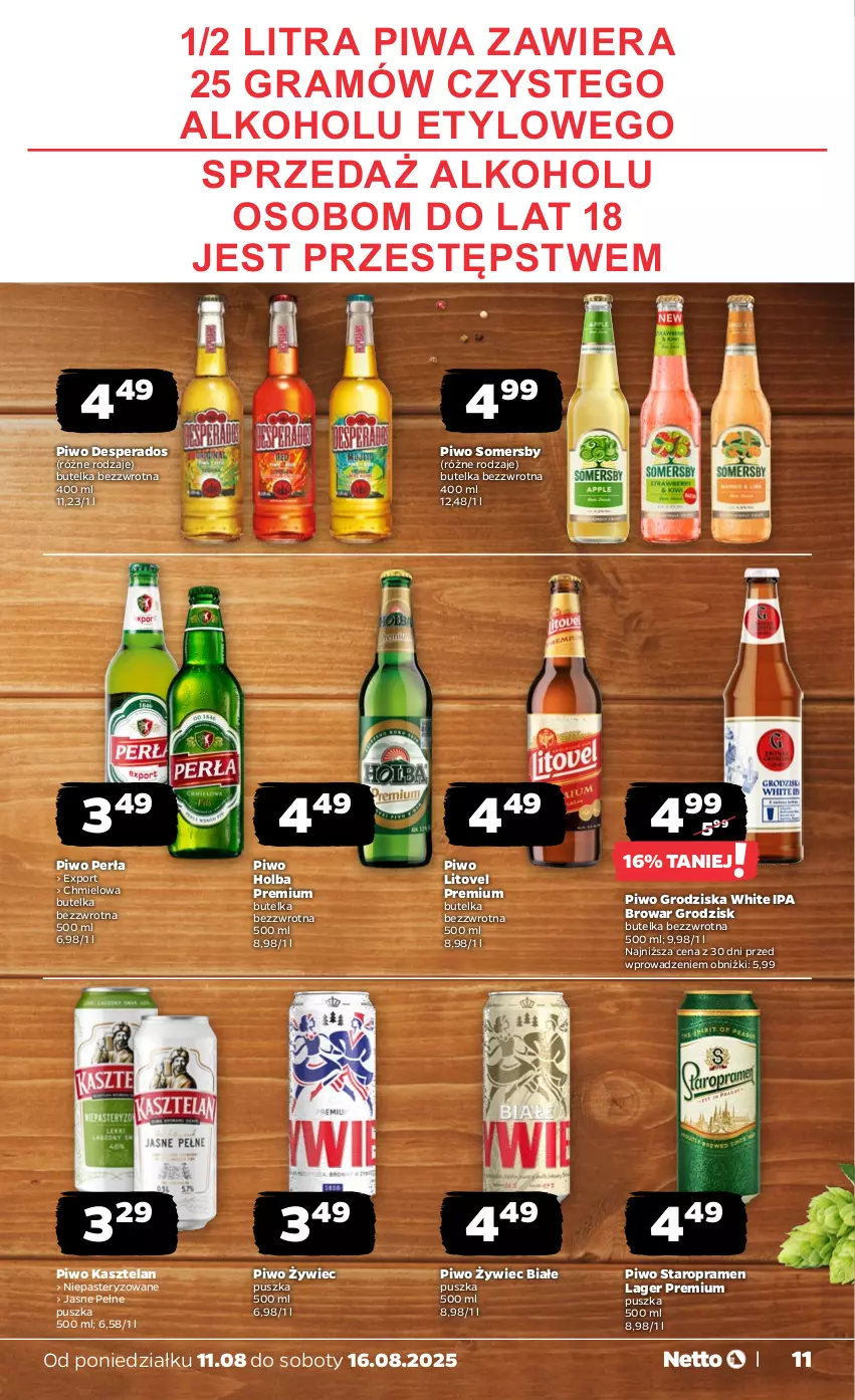 Gazetka promocyjna Netto - Od Poniedziałku - ważna 11.08 do 16.08.2025 - strona 11 - produkty: Desperados, Gra, Kasztelan, Perła, Piwa, Piwo, Por, Somersby