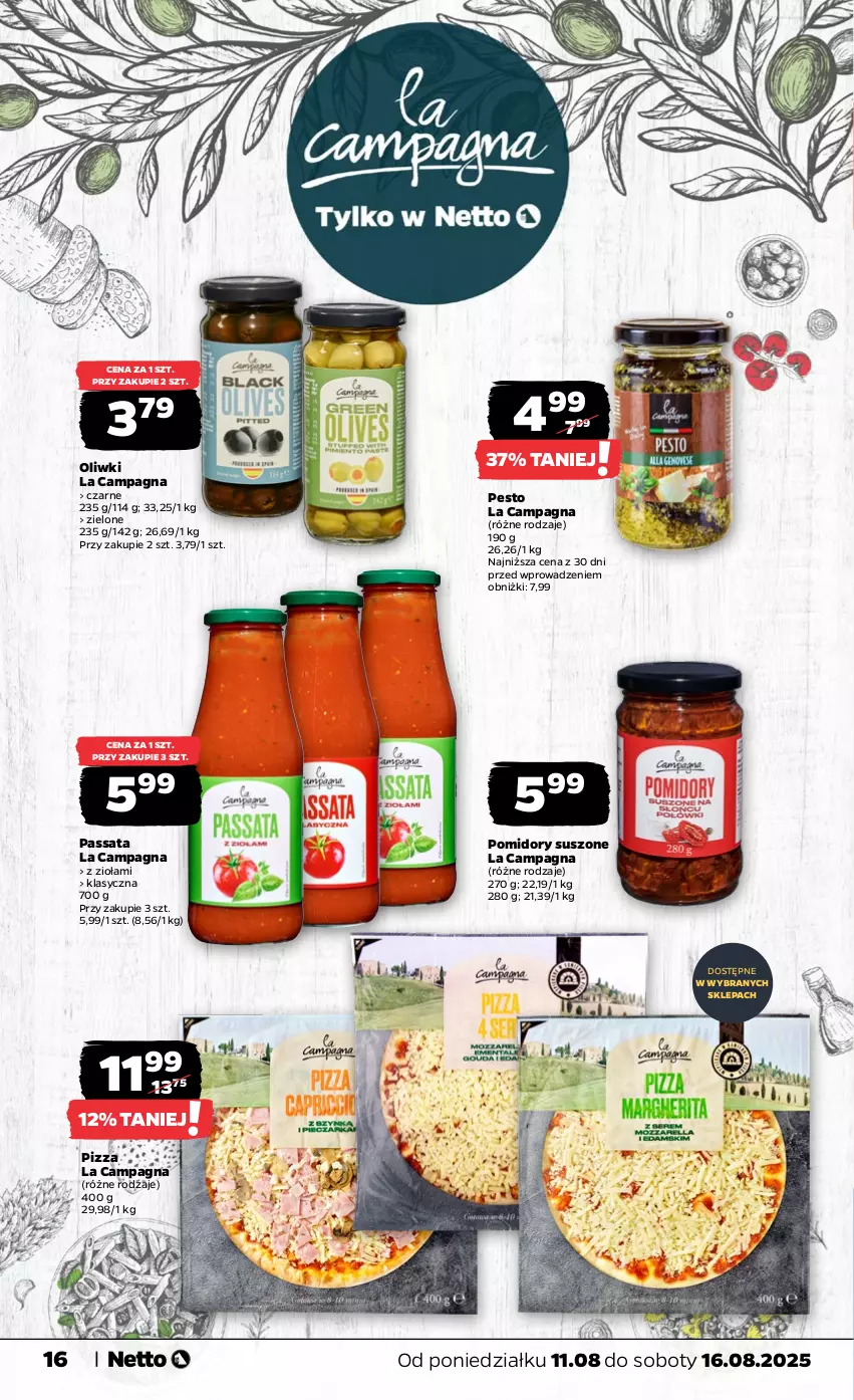 Gazetka promocyjna Netto - Od Poniedziałku - ważna 11.08 do 16.08.2025 - strona 16 - produkty: Oliwki, Pesto, Pizza, Pomidory