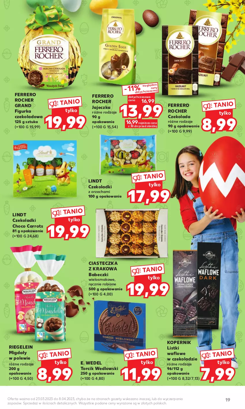 Gazetka promocyjna Kaufland - Oferta ważna od 23.03.2023 do 08.04.2023 lub do wyczerpania zapasów. - ważna 23.03 do 08.04.2023 - strona 19 - produkty: Babeczki, Czekolada, E. Wedel, Ferrero, Ferrero Rocher, Gra, Lindt, Migdały