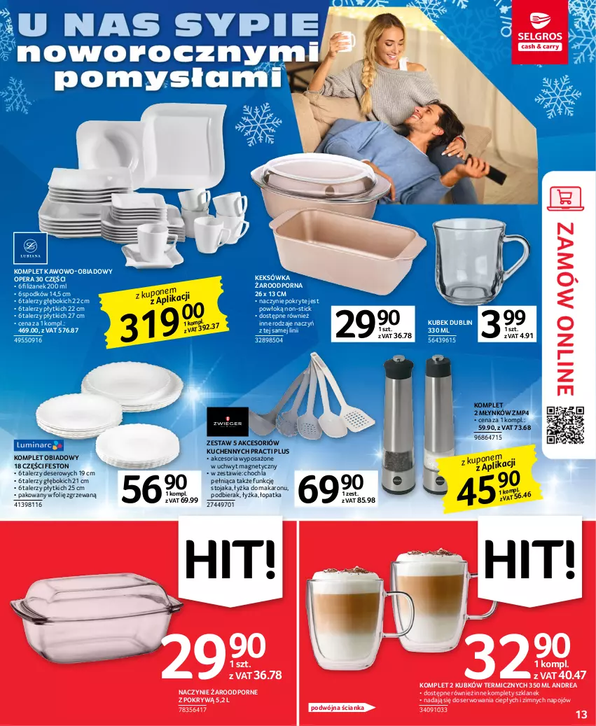 Gazetka promocyjna Selgros - Oferta przemysłowa - ważna 05.01 do 18.01.2023 - strona 13 - produkty: Deser, Keksówka, Komplet obiadowy, Kubek, Makaron, Naczynie żaroodporne, Por, Ser, Stojak, Talerz