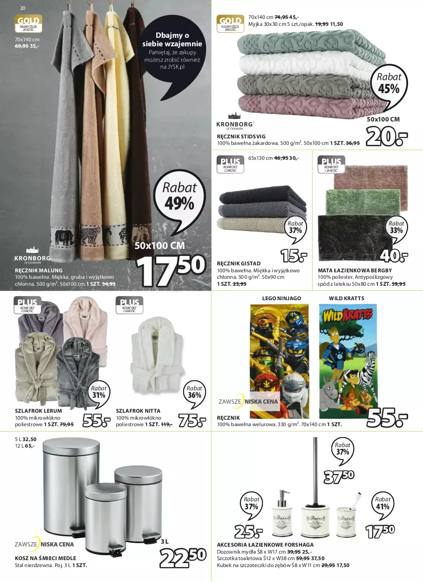 Gazetka promocyjna Jysk - Oferta tygodnia - ważna 02.06 do 15.06.2021 - strona 21 - produkty: Dozownik, Dozownik mydła, Kosz, Kubek, Kubek na szczoteczki do zębów, LEGO, LEGO Ninjago, Mata łazienkowa, Mięta, Ręcznik, Rum, Szczotka, Szlafrok, Wełna