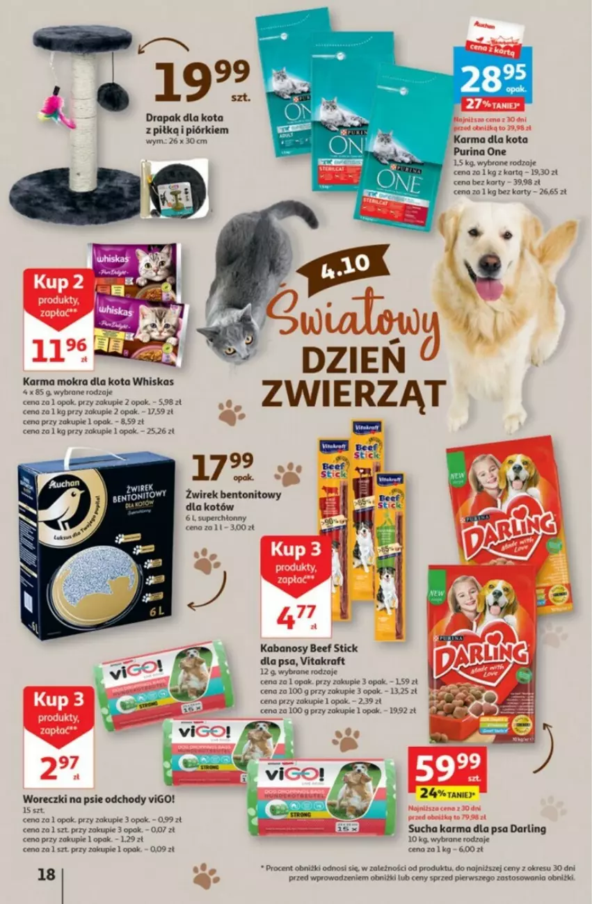 Gazetka promocyjna Auchan - ważna 28.09 do 04.10.2023 - strona 10 - produkty: Drapak, Fa, Kabanos, Pur, Purina, Stek, Sucha karma, Vitakraft, Whiskas