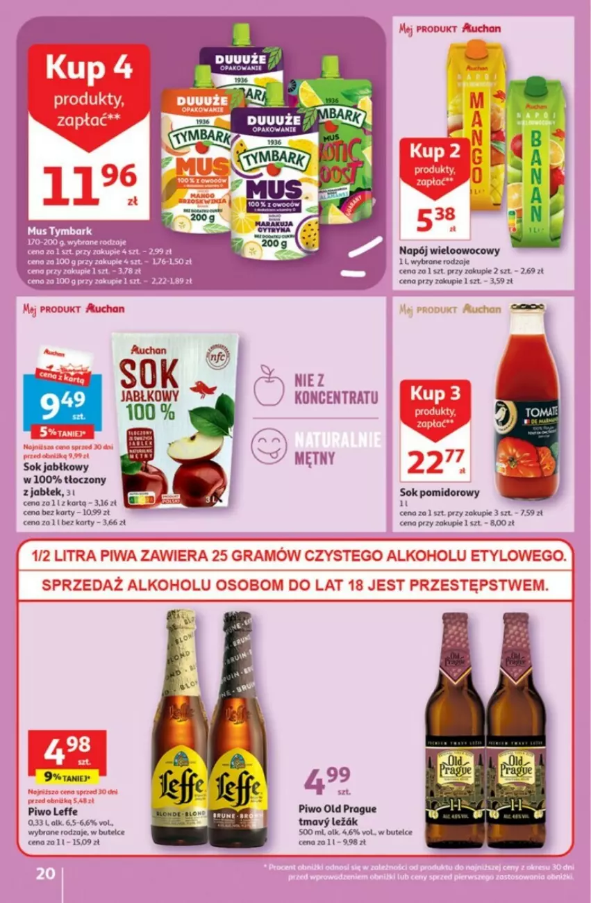 Gazetka promocyjna Auchan - ważna 28.09 do 04.10.2023 - strona 13 - produkty: Mus, Napój, Piwo, Sok, Sok jabłkowy