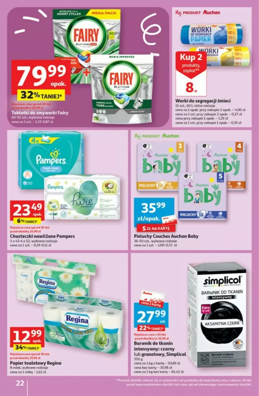 Gazetka promocyjna Auchan - ważna 28.09 do 04.10.2023 - strona 15 - produkty: Chusteczki, Gin, Gra, Granat, Pampers, Papier, Papier toaletowy, Pieluchy, Simplic