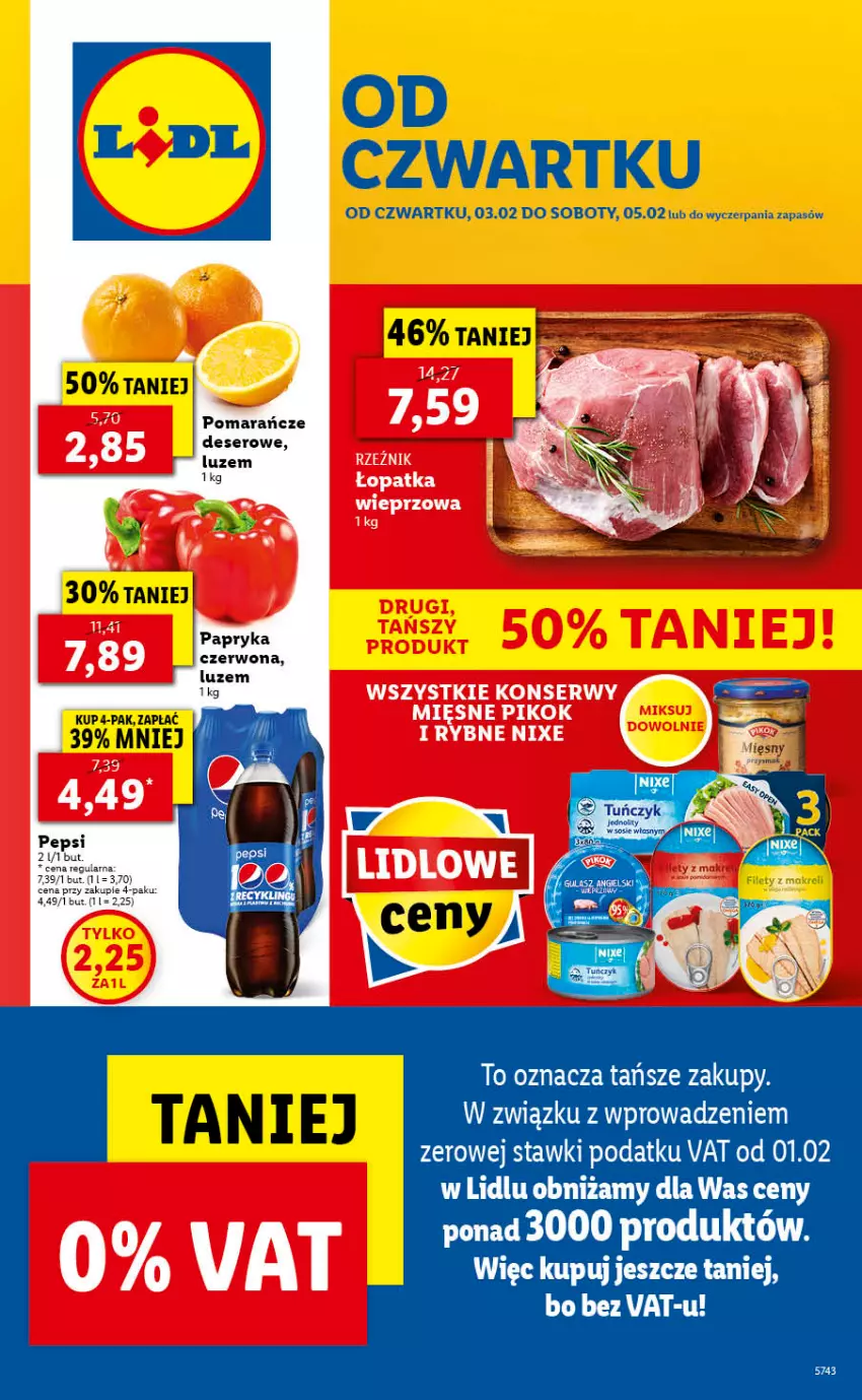 Gazetka promocyjna Lidl - GAZETKA - ważna 03.02 do 05.02.2022 - strona 1 - produkty: Deser, Pepsi, Pomarańcze, Ser