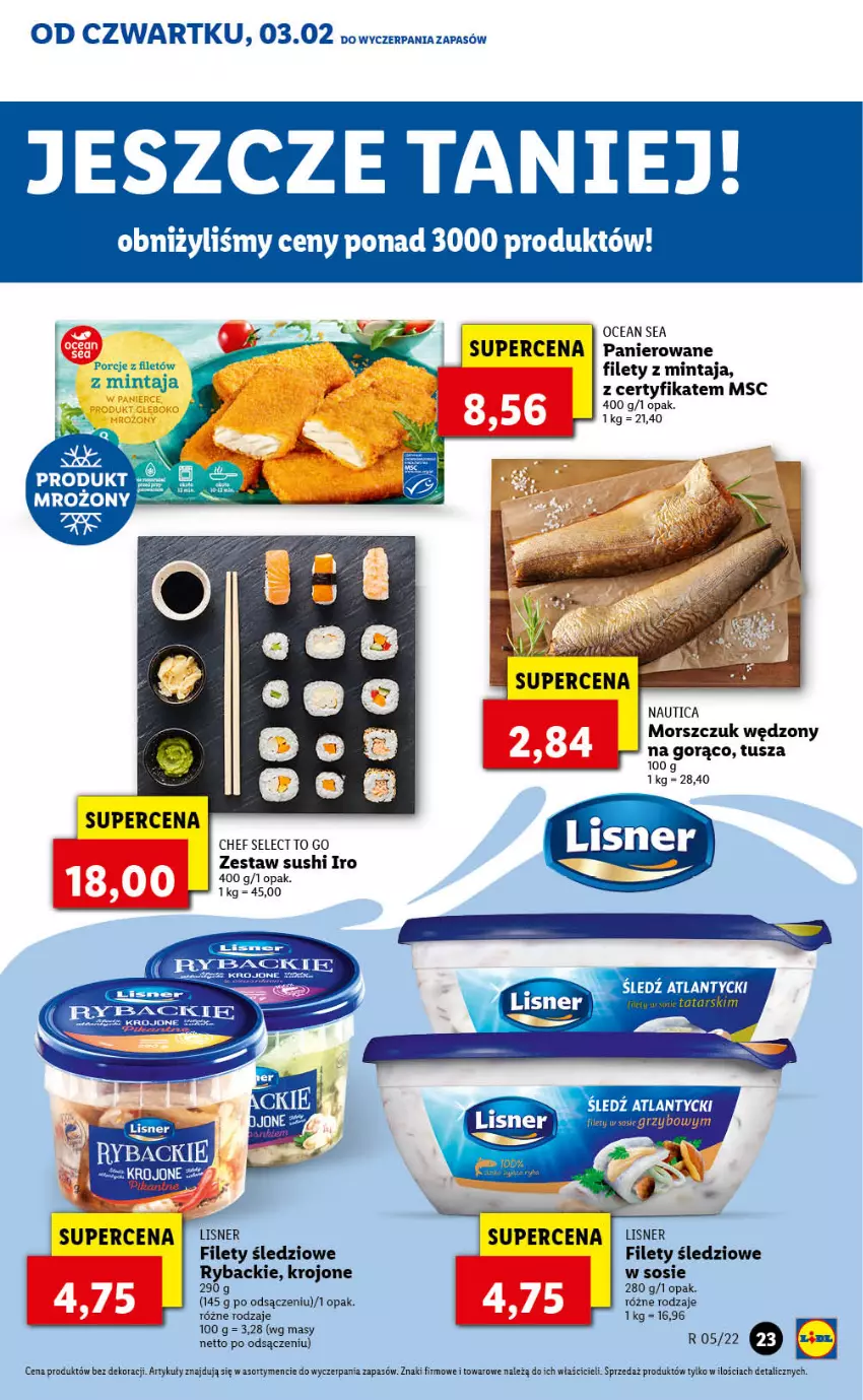 Gazetka promocyjna Lidl - GAZETKA - ważna 03.02 do 05.02.2022 - strona 23 - produkty: Mintaj, Por, Ryba, Sos, Sushi, Tusz