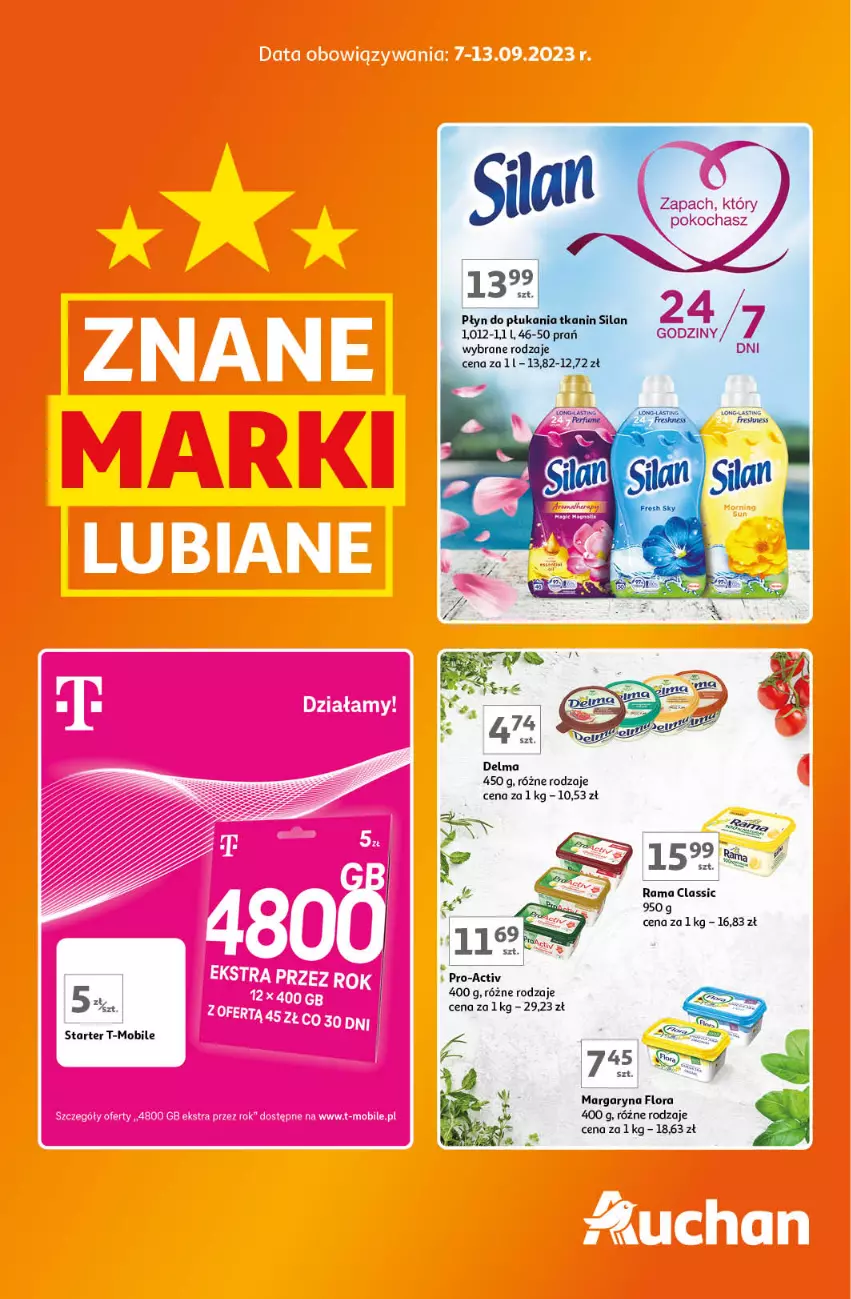 Gazetka promocyjna Auchan - Gazetka Znane Marki Lubiane Hipermarket Auchan - ważna 07.09 do 13.09.2023 - strona 1 - produkty: Flora, Margaryna, Mobil, Rama