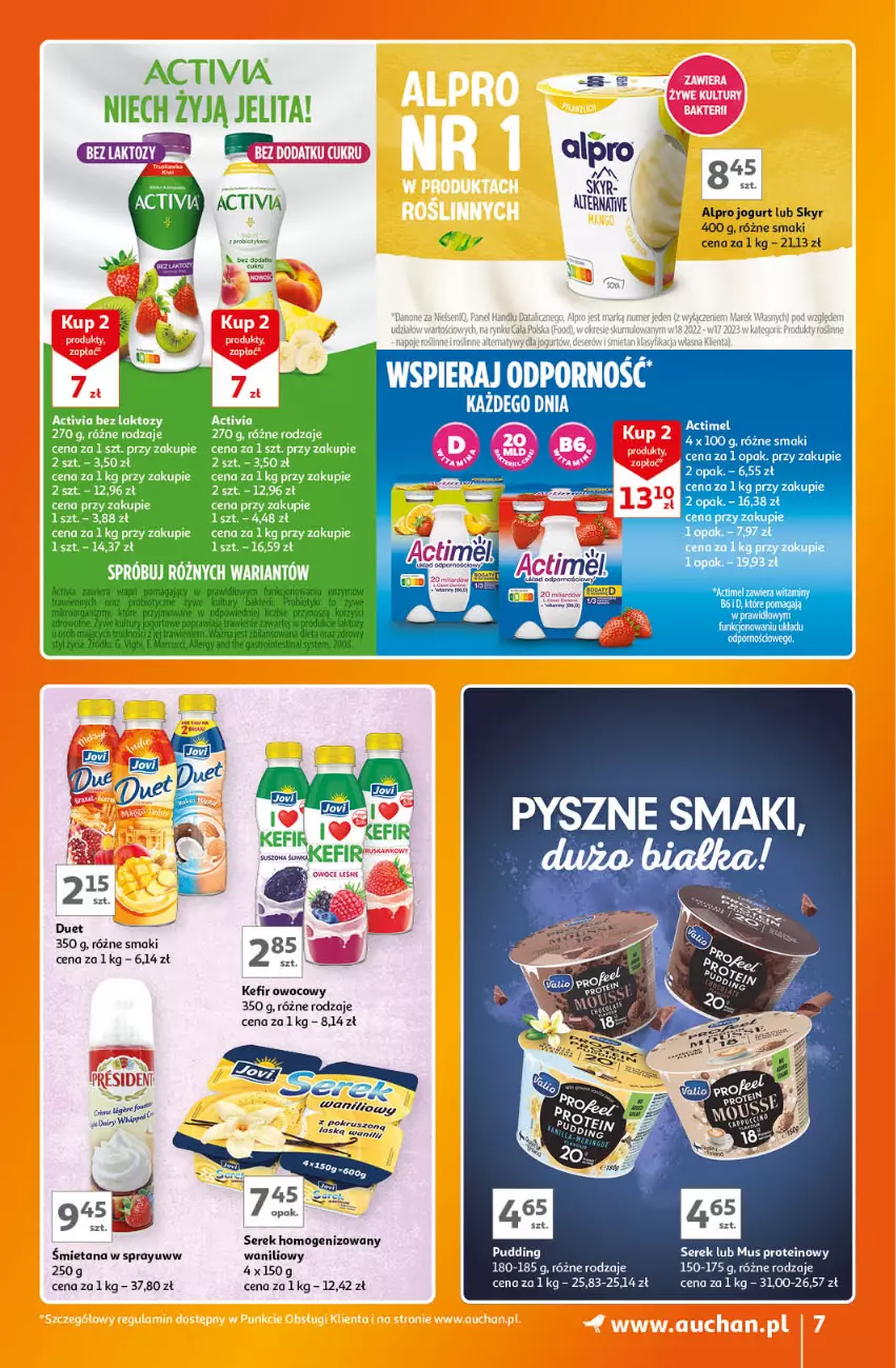 Gazetka promocyjna Auchan - Gazetka Znane Marki Lubiane Hipermarket Auchan - ważna 07.09 do 13.09.2023 - strona 7 - produkty: Actimel, Activia, Alpro, Jogurt, Kefir, Mus, Por, Pudding, Ser, Serek, Serek homogenizowany