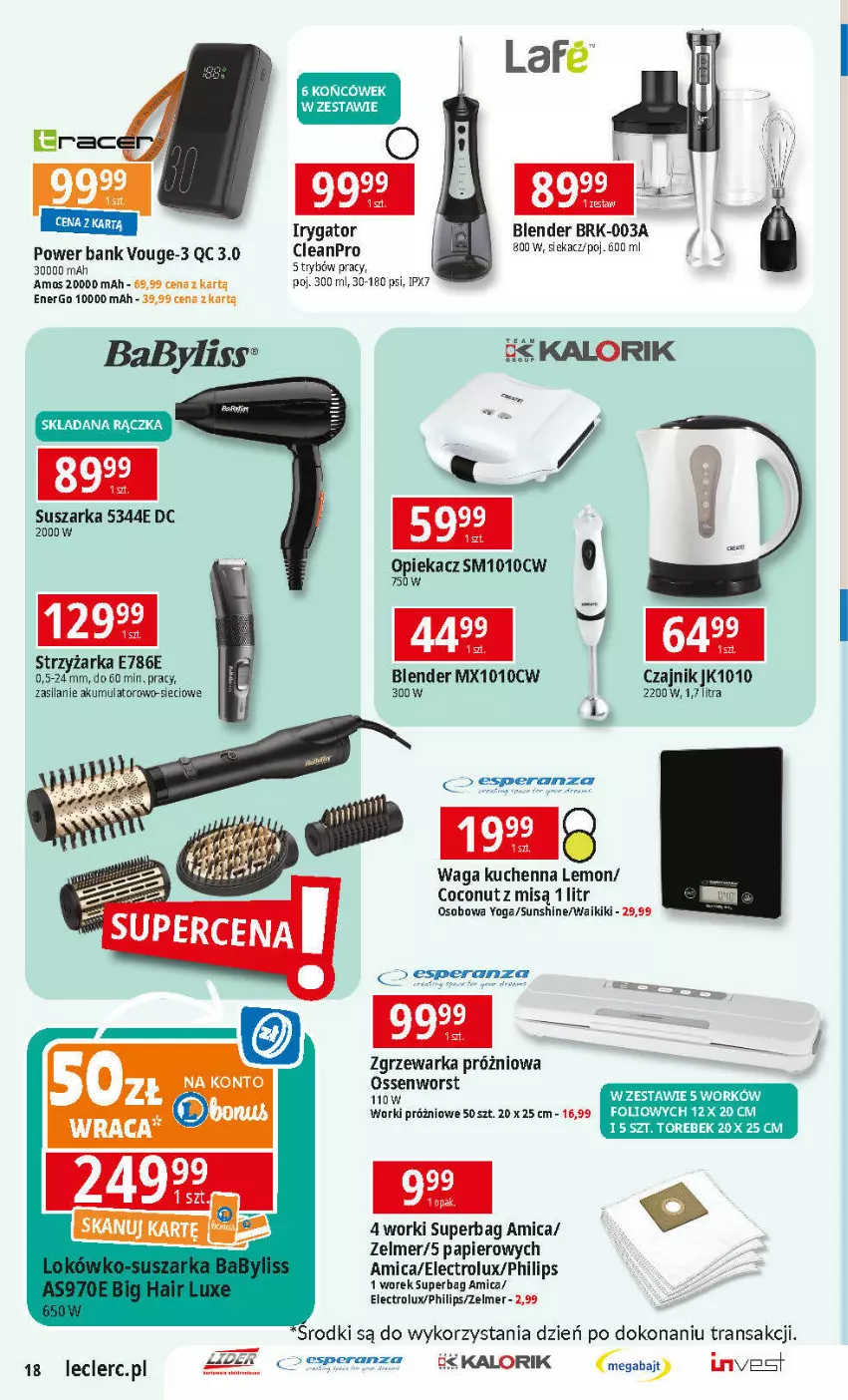 Gazetka promocyjna E Leclerc - ważna 11.02 do 22.02.2025 - strona 18 - produkty: Akumulator, Amica, Babyliss, Blender, Czajnik, Electrolux, Papier, Philips, Silan, Suszarka, Tran, Waga, Warka, Zelmer