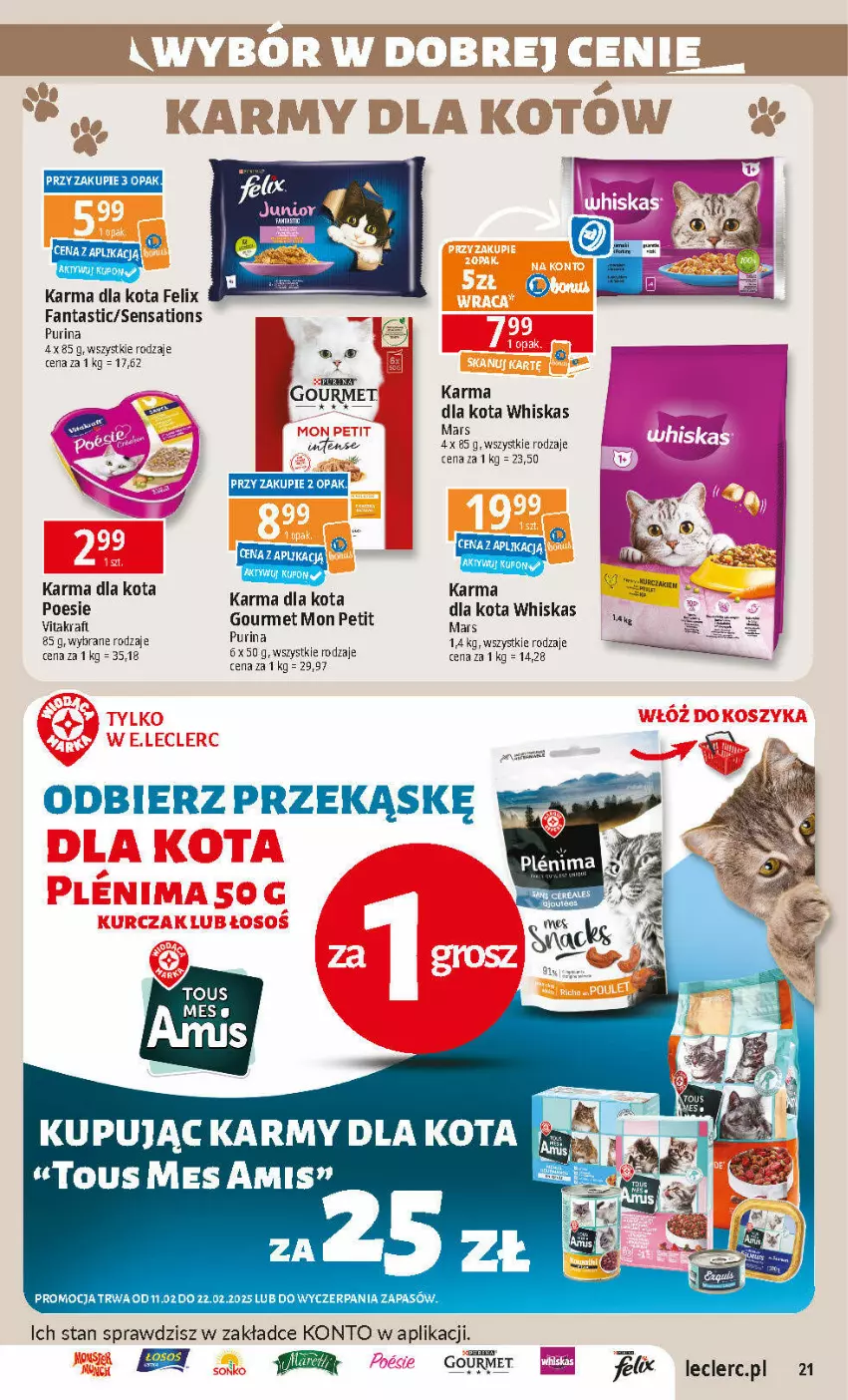 Gazetka promocyjna E Leclerc - ważna 11.02 do 22.02.2025 - strona 21 - produkty: Fa, Fanta, Felix, Mars, Pur, Purina, Sati, Vitakraft, Whiskas