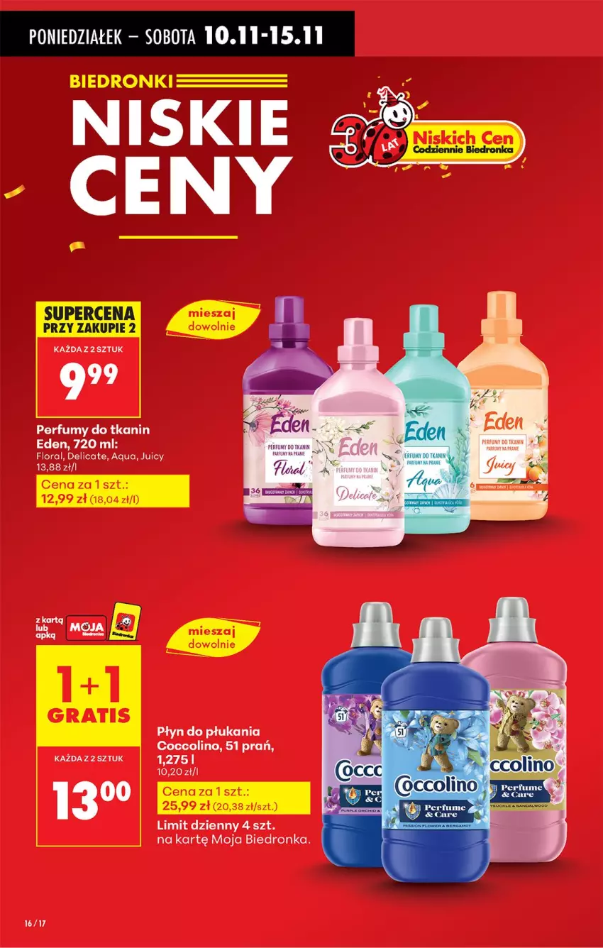 Gazetka promocyjna Biedronka - Od Poniedziałku - ważna 10.11 do 15.11.2025 - strona 16 - produkty: Coccolino, Flora, Gra, Perfum, Płyn do płukania