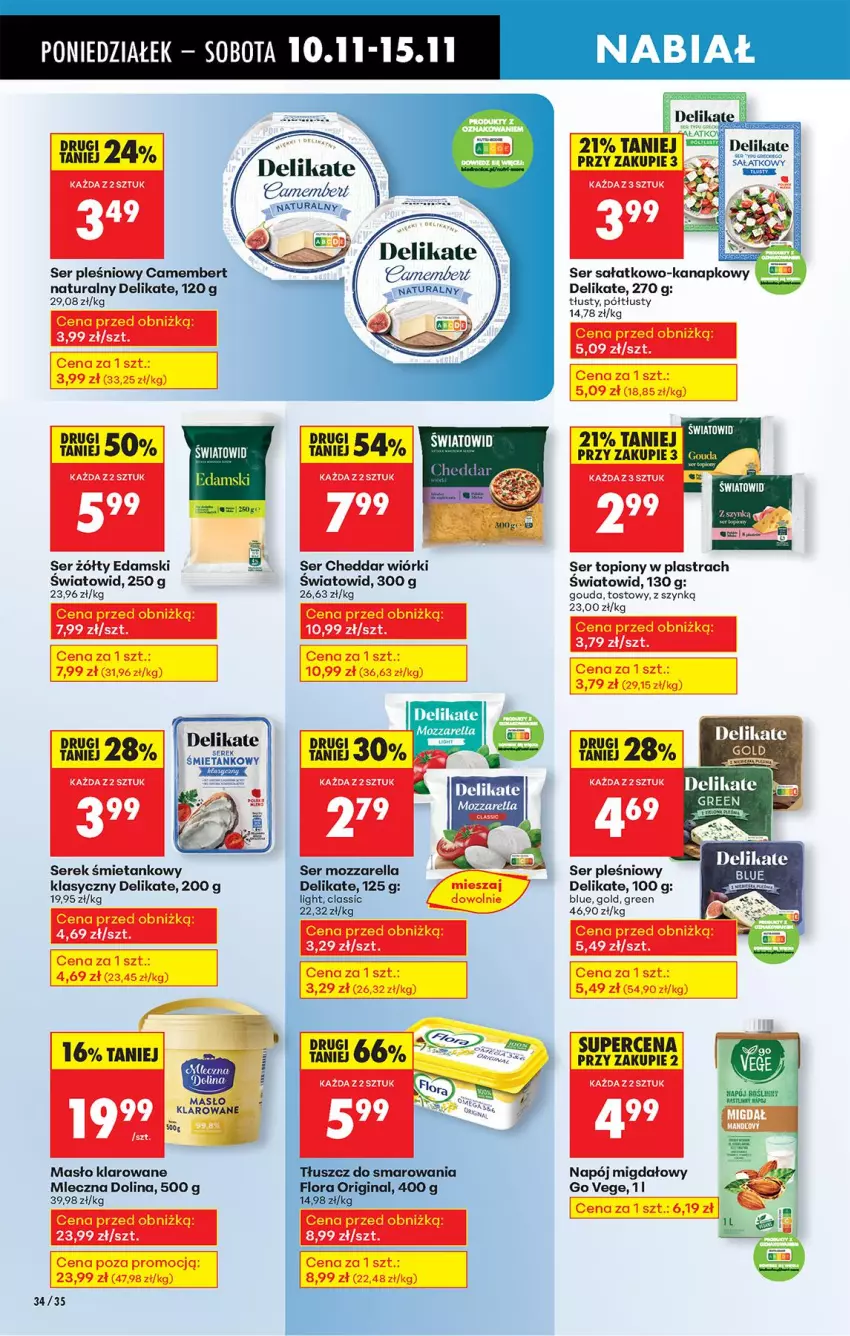 Gazetka promocyjna Biedronka - Od Poniedziałku - ważna 10.11 do 15.11.2025 - strona 38 - produkty: Brugi, Camembert, Cheddar, Edam, Gouda, Masło, Masło klarowane, Mozzarella, Napój, Sałat, Ser, Ser pleśniowy, Ser topiony, Serek, Top
