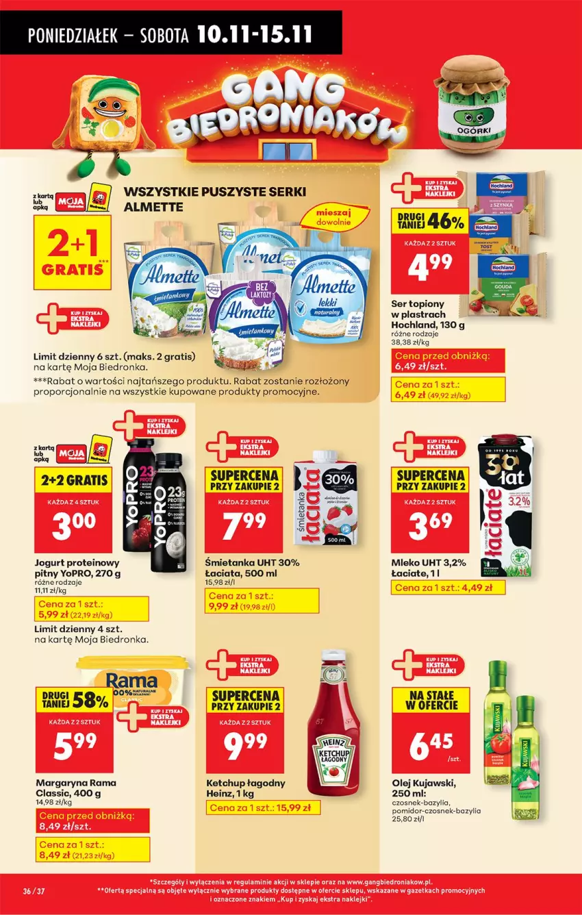 Gazetka promocyjna Biedronka - Od Poniedziałku - ważna 10.11 do 15.11.2025 - strona 40 - produkty: Almette, Bazyl, Bazylia, Czosnek, Gra, Heinz, Hochland, Jogurt, Ketchup, Kujawski, Margaryna, Mleko, Olej, Por, Rama, Ser, Ser topiony, Top