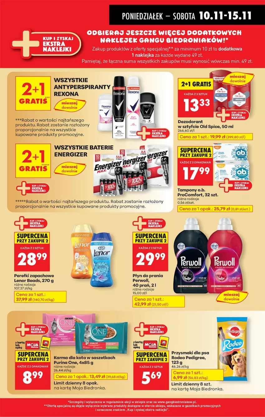 Gazetka promocyjna Biedronka - Od Poniedziałku - ważna 10.11 do 15.11.2025 - strona 46 - produkty: Antyperspirant, Dezodorant, Energizer, Gra, Lenor, O.B., Old Spice, Perełki zapachowe, Płyn do prania, Por, Przysmaki, Rexona, Tampony