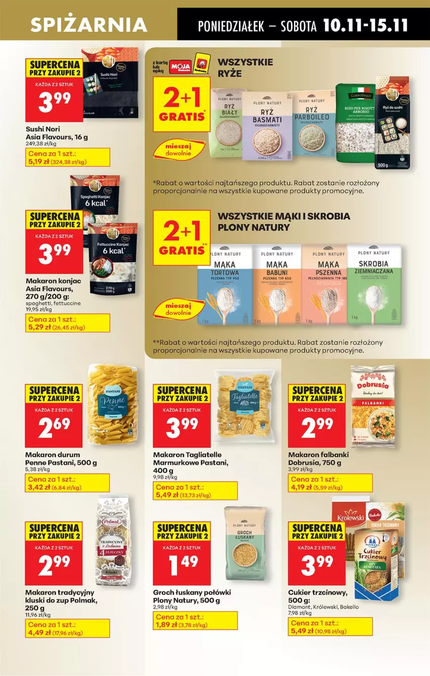 Gazetka promocyjna Biedronka - Od Poniedziałku - ważna 10.11 do 15.11.2025 - strona 53 - produkty: Babuni, Cukier, Cukier trzcinowy, Diamant, Fa, Gra, Groch, Królewski, LG, Mąka, Makaron, Obrus, Olma, Penne, Por, Rum, Ryż, Spaghetti, Sushi, Tagliatelle