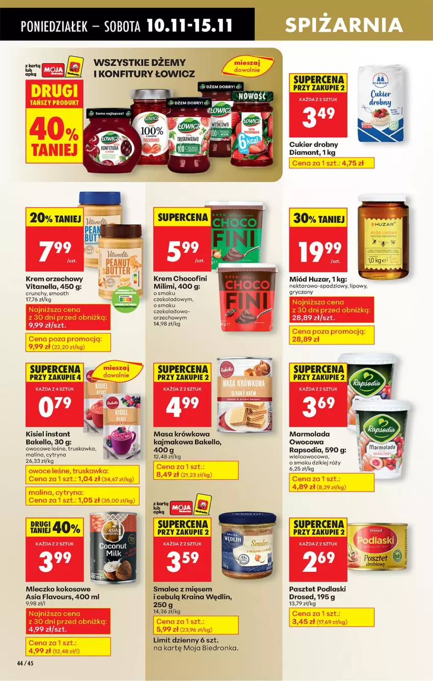 Gazetka promocyjna Biedronka - Od Poniedziałku - ważna 10.11 do 15.11.2025 - strona 54 - produkty: Cukier, Diamant, Dżem, Fa, Gry, Kisiel, Kokos, Krem orzechowy, Marmolada, Masa krówkowa, Miód, Mleczko, Mola, Nektar, Pasztet, Podlaski, Smalec
