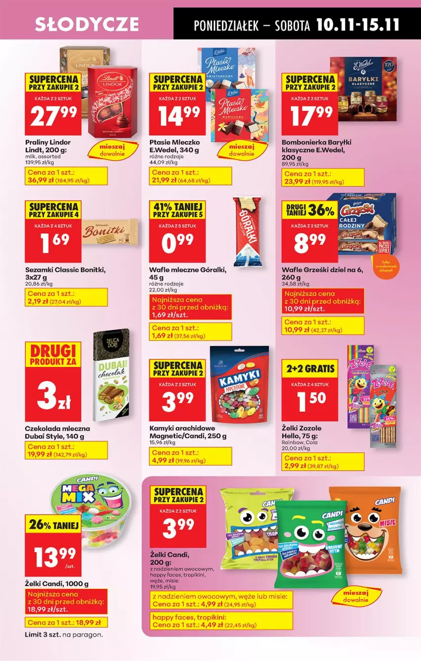 Gazetka promocyjna Biedronka - Od Poniedziałku - ważna 10.11 do 15.11.2025 - strona 57 - produkty: Bonitki, Czekolada, Czekolada mleczna, Fa, Góralki, Grześki, Kamyki arachidowe, Lindor, Lindt, Mleczko, Praliny, Ptasie mleczko, Sezam, Wafle