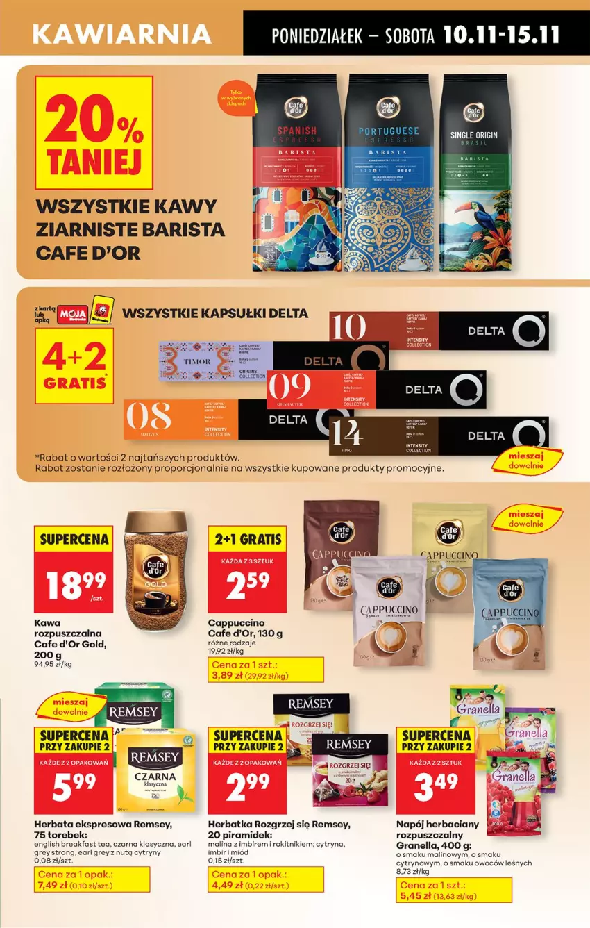 Gazetka promocyjna Biedronka - Od Poniedziałku - ważna 10.11 do 15.11.2025 - strona 61 - produkty: Cappuccino, Cytryny, Earl Grey, Fa, Gin, Gra, Herbata, Imbir, Kawa, Kawa rozpuszczalna, Miód, Napój, Por