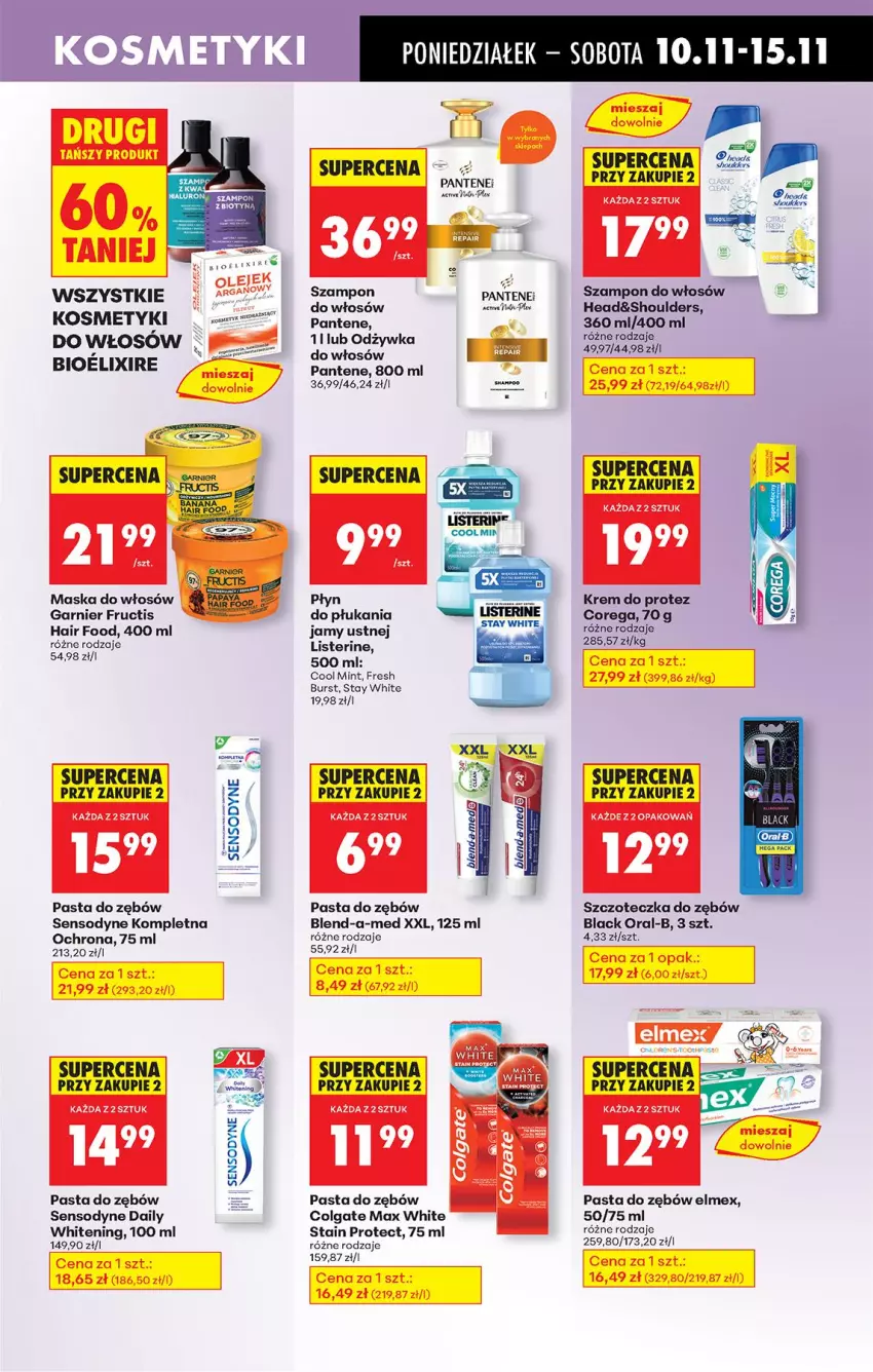 Gazetka promocyjna Biedronka - Od Poniedziałku - ważna 10.11 do 15.11.2025 - strona 71 - produkty: Blend-a-Med, Colgate, Corega, Elmex, Fructis, Garnier, Lack, LG, Listerine, Maska, Maska do włosów, Odżywka, Olej, Pantene, Pasta do zębów, Płyn do płukania, Płyn do płukania jamy ustnej, Sensodyne, Szampon, Szczoteczka, Szczoteczka do zębów