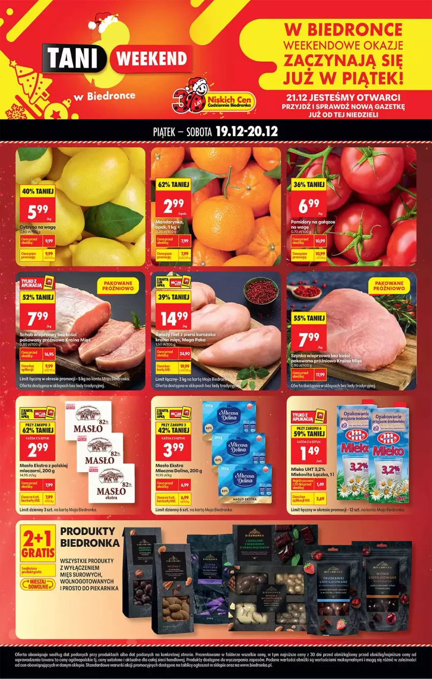 Gazetka promocyjna Biedronka - Tani Weekend - ważna 19.12 do 20.12.2025 - strona 1 - produkty: Fa, Masło, Mleko, Mlekovita, Piekarnik, Pomidory, Por, Truskawki