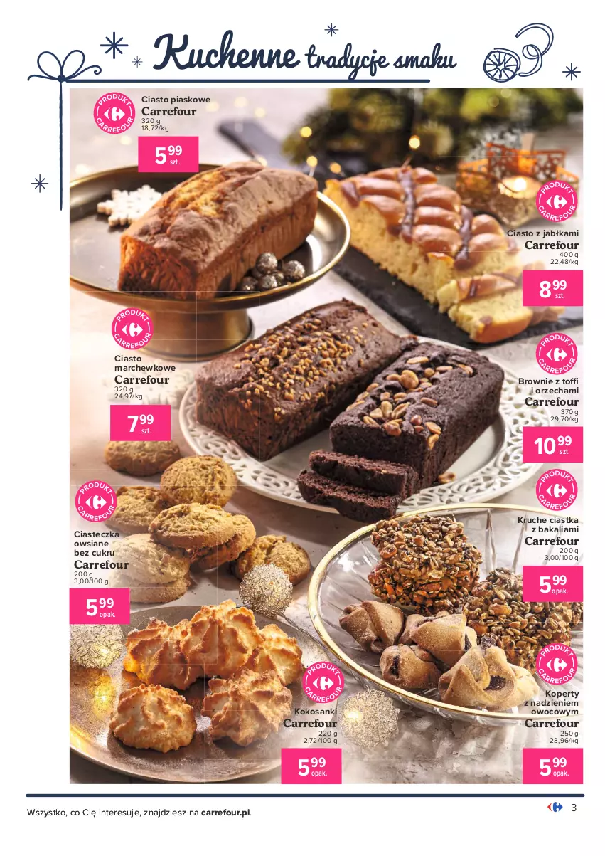 Gazetka promocyjna Carrefour - Gazetka Dla każdego coś świątecznego - ważna 23.11 do 12.12.2021 - strona 3 - produkty: Brownie, Ciastka, Ciasto z jabłkami, Jabłka, Kokos, Sanki