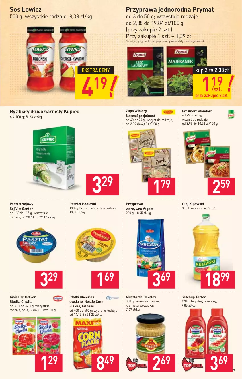 Gazetka promocyjna Stokrotka - Market - ważna 06.05 do 12.05.2021 - strona 9 - produkty: Cheerios, Corn flakes, Dr. Oetker, Ketchup, Kisiel, Knorr, Kujawski, Kupiec, Mus, Musztarda, Nestlé, Olej, Pasztet, Piec, Pieprz, Podlaski, Prymat, Ryż, Ryż biały, Sante, Słodka Chwila, Sos, Vegeta, Winiary, Ziele angielskie, Zupa