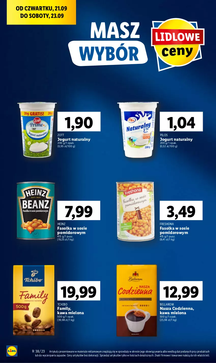 Gazetka promocyjna Lidl - GAZETKA - ważna 21.09 do 23.09.2023 - strona 16 - produkty: Bell, Bella, Fa, Heinz, Jogurt, Jogurt naturalny, Kawa, Kawa mielona, Pilos, Sos, Tchibo, Tchibo Family, Zott