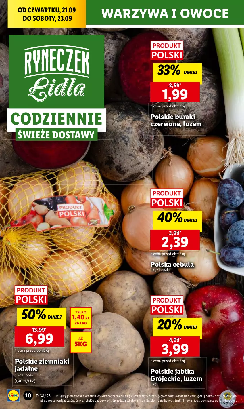 Gazetka promocyjna Lidl - GAZETKA - ważna 21.09 do 23.09.2023 - strona 20 - produkty: Buraki, Cebula, Jabłka, Owoce, Warzywa, Warzywa i owoce, Ziemniaki