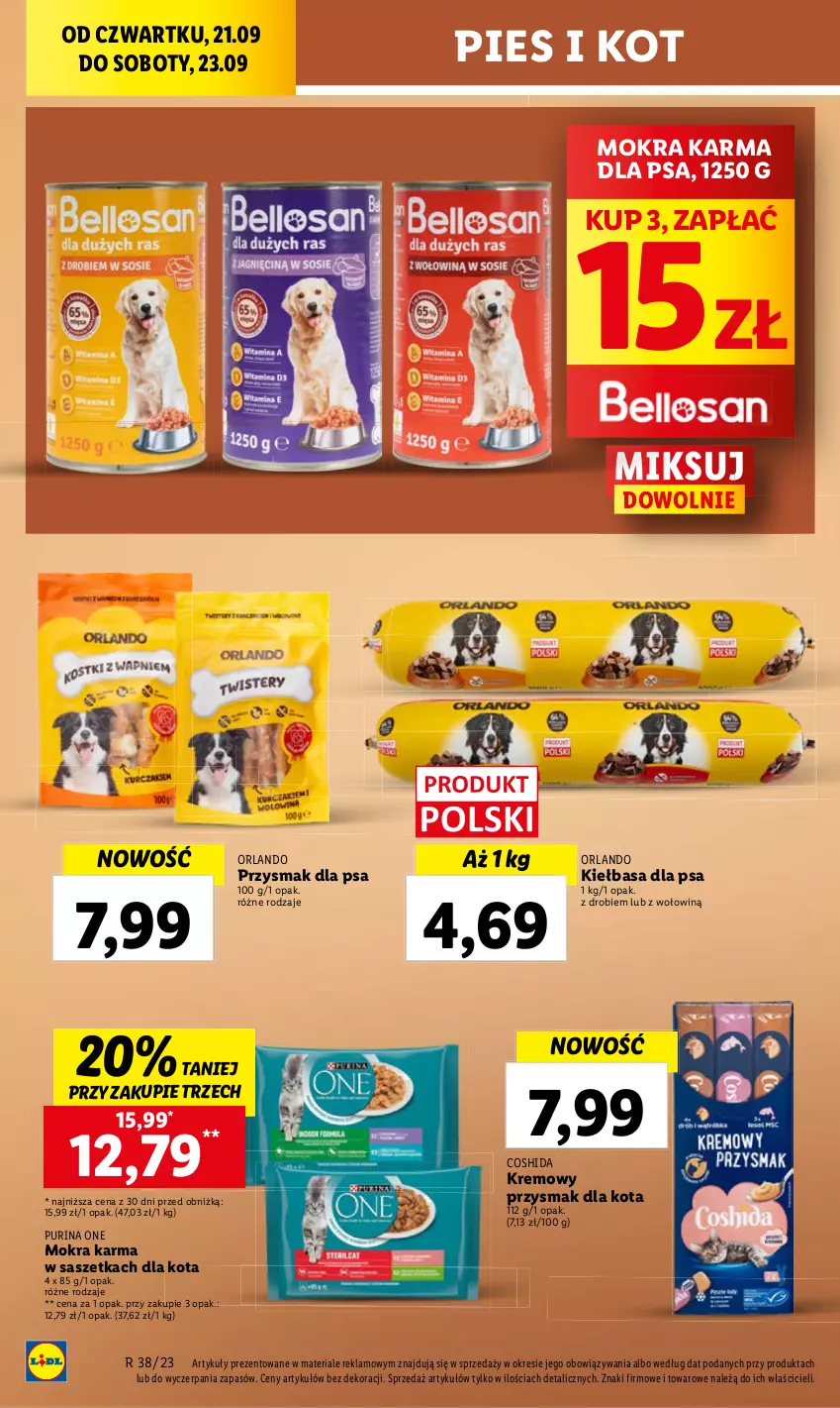 Gazetka promocyjna Lidl - GAZETKA - ważna 21.09 do 23.09.2023 - strona 46 - produkty: Kiełbasa, Mokra karma, Przysmak dla kota, Przysmak dla psa, Pur, Purina