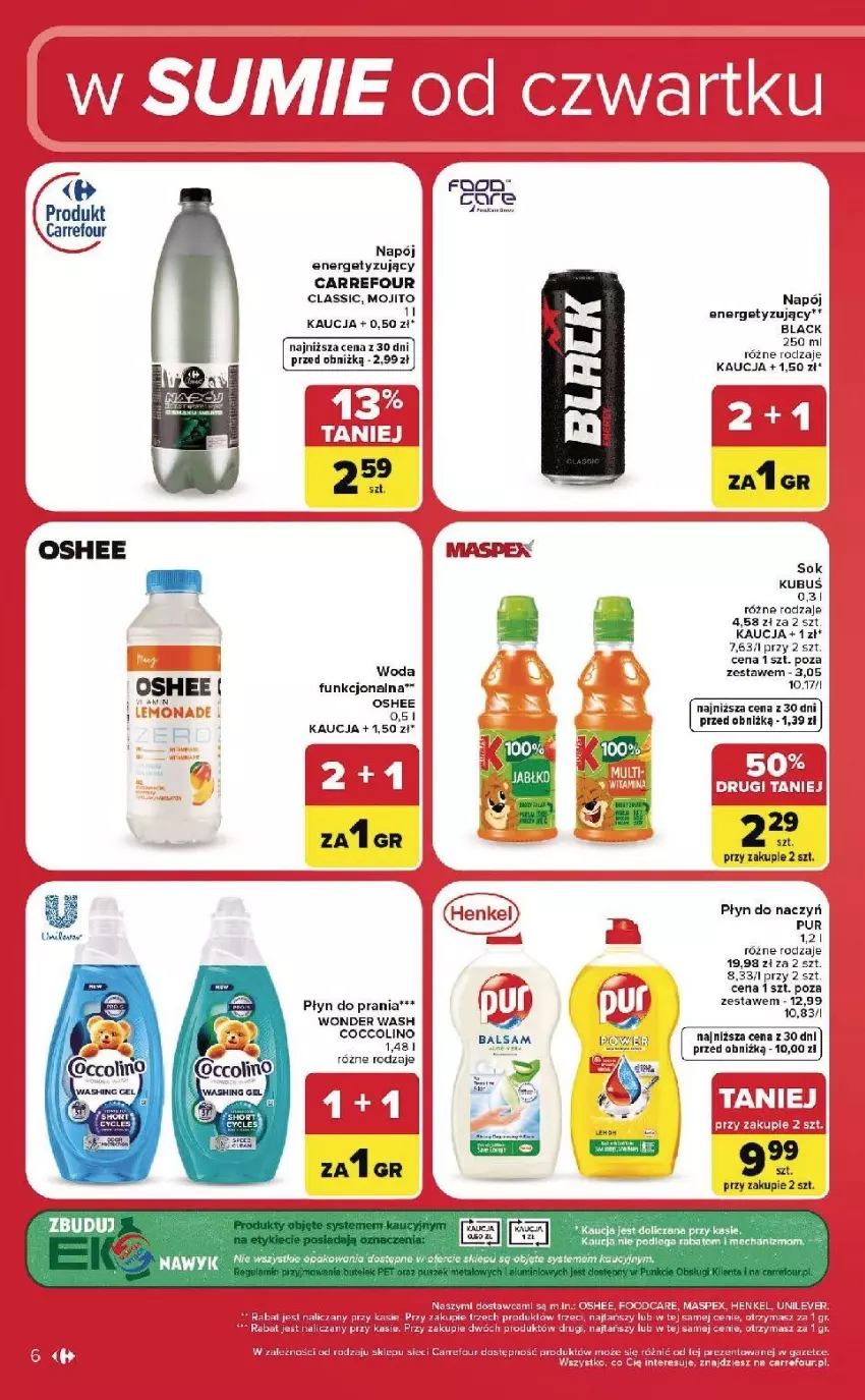 Gazetka promocyjna Carrefour - Gazetka Carrefour, Market w SUMIE od czwartku WEEKEND OKAZJI - ważna 18.06 do 20.06.2026 - strona 6 - produkty: Coccolino, Kubuś, Napój, Oshee, Płyn do prania, Pur, Sok, Woda