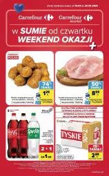 Gazetka promocyjna Carrefour - Gazetka Carrefour, Market w SUMIE od czwartku WEEKEND OKAZJI - Gazetka - ważna od 20.06 do 20.06.2026 - strona 1 - produkty: Piwa, Piwo, Gra, Szynka wieprzowa, Ziemniaki, Coca-Cola, Tyskie, Szynka, Napój gazowany, Fanta, Napój, Fa