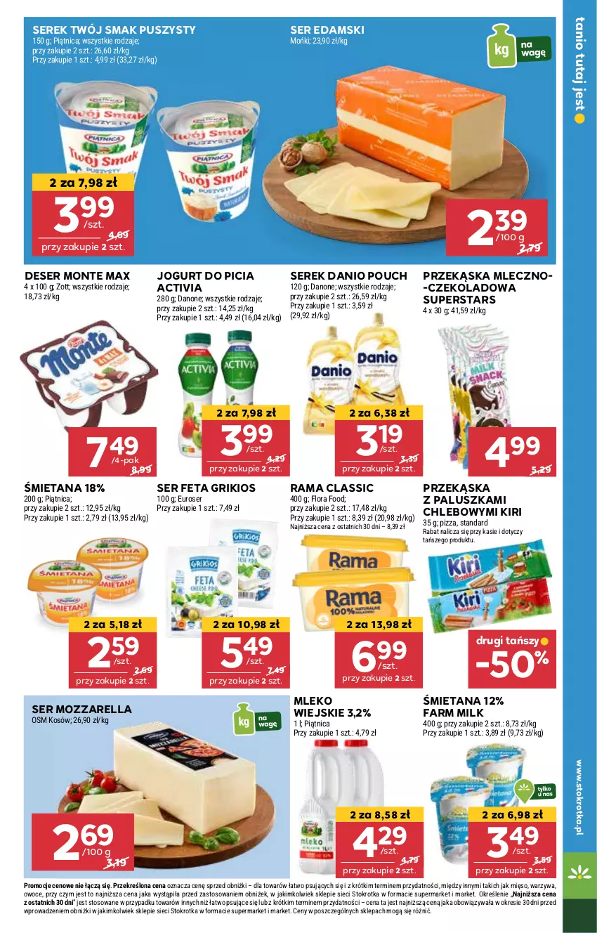 Gazetka promocyjna Stokrotka - Market - ważna 30.01 do 05.02.2025 - strona 11 - produkty: Activia, Chleb, Danio, Deser, Edam, Fa, Farm Milk, Feta, Flora, Jogurt, Mięso, Mleko, Monte, Mozzarella, Owoce, Piątnica, Pizza, Rama, Ser, Serek, Twój Smak, Warzywa, Zott