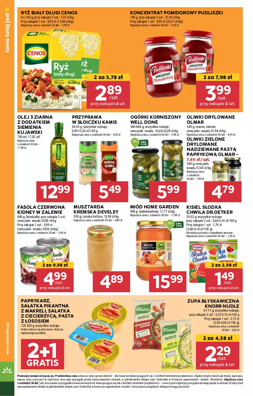 Gazetka promocyjna Stokrotka - Market - ważna 30.01 do 05.02.2025 - strona 12 - produkty: Bonduelle, Cenos, Fa, Fasola, Gra, Kamis, Kawa, Kisiel, Knorr, Koncentrat pomidorowy, Korniszony, Kujawski, Mięso, Miód, Mus, Musztarda, Olej, Oliwki, Oliwki zielone, Olma, Owoce, Papryka, Paprykarz, Pudliszki, Ryż, Ryż biały, Sałat, Sałatka, Słodka Chwila, Sos, Warzywa, Zupa