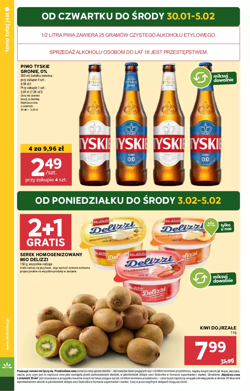 Gazetka promocyjna Stokrotka - Market - ważna 30.01 do 05.02.2025 - strona 4 - produkty: Gra, Kiwi, Mięso, Owoce, Piwa, Piwo, Por, Ser, Serek, Serek homogenizowany, Tyskie, Warzywa