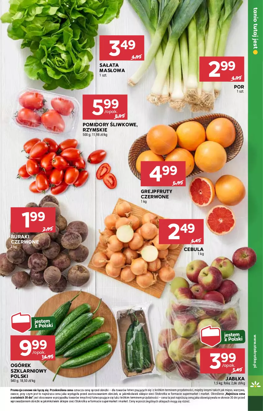 Gazetka promocyjna Stokrotka - Market - ważna 30.01 do 05.02.2025 - strona 5 - produkty: Buraki, Cebula, Grejpfrut, Jabłka, Masło, Mięso, Ogórek, Owoce, Pomidory, Por, Sałat, Sałata masłowa, Warzywa