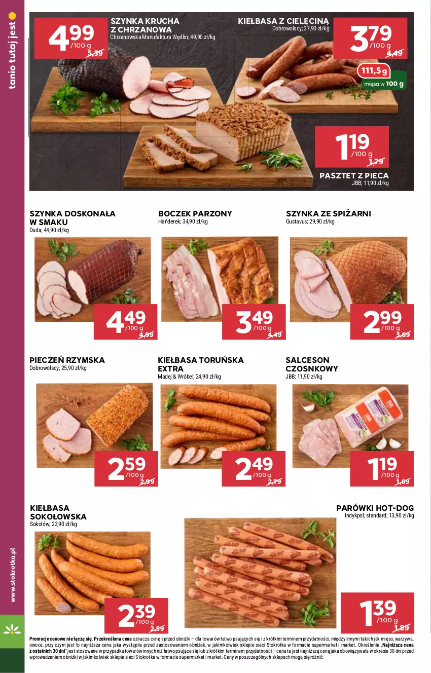 Gazetka promocyjna Stokrotka - Market - ważna 30.01 do 05.02.2025 - strona 8 - produkty: Boczek, Chrzan, Fa, Kiełbasa, Madej Wróbel, Mięso, Owoce, Parówki, Pasztet, Piec, Pieczeń rzymska, Salceson, Sok, Sokołów, Szynka, Warzywa