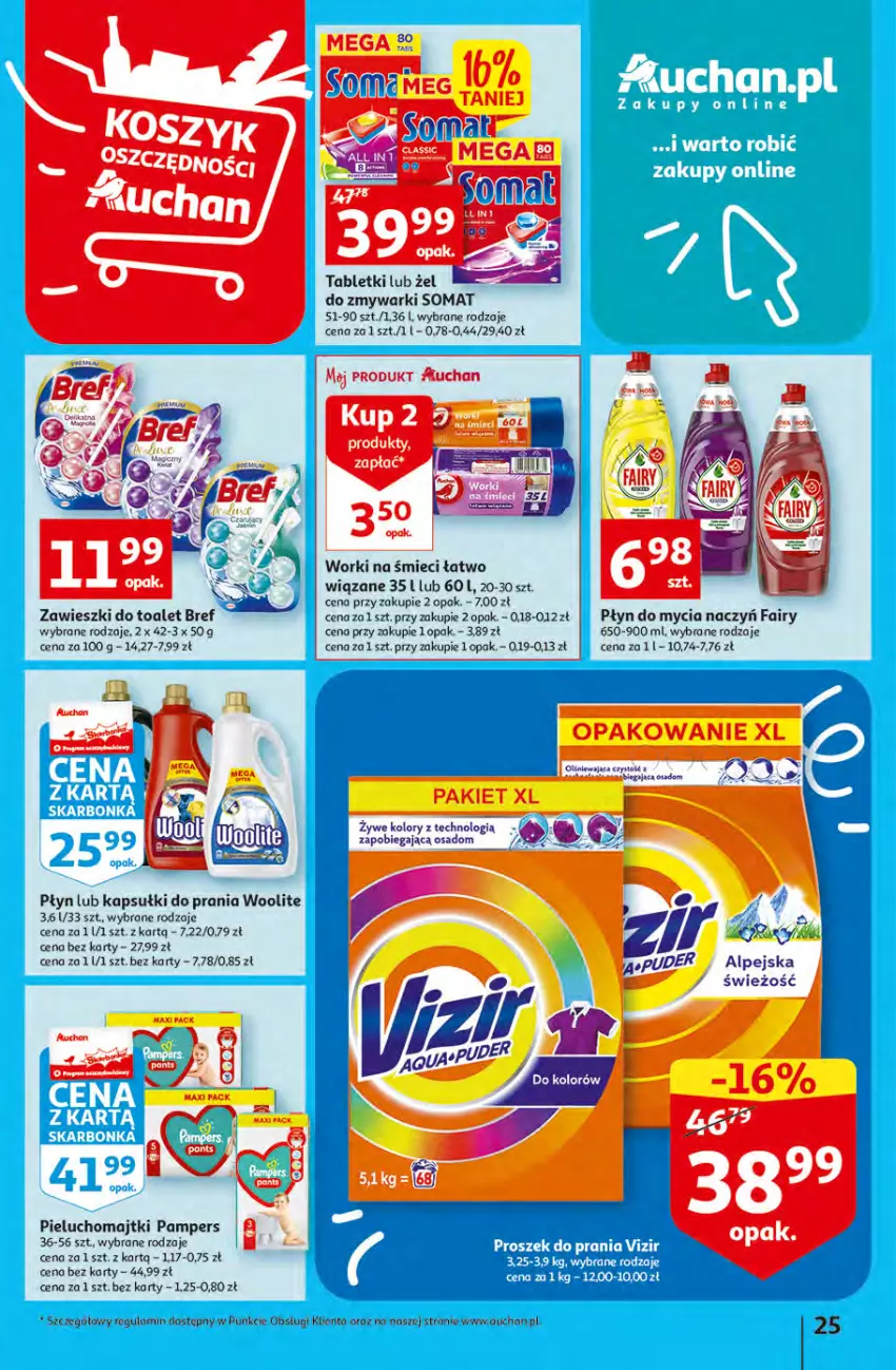 Gazetka promocyjna Auchan - Gazetka Koszyk Oszczędności Auchan Hipermarkety - ważna 19.10 do 29.10.2022 - strona 25 - produkty: Dell, Do mycia naczyń, Fa, Fairy, Kapsułki do prania, Majtki, Pampers, Pieluchomajtki, Płyn do mycia, Płyn do mycia naczyń, Somat, Tablet, Tran, Woolite, Worki na śmiec, Worki na śmieci, Zmywarki