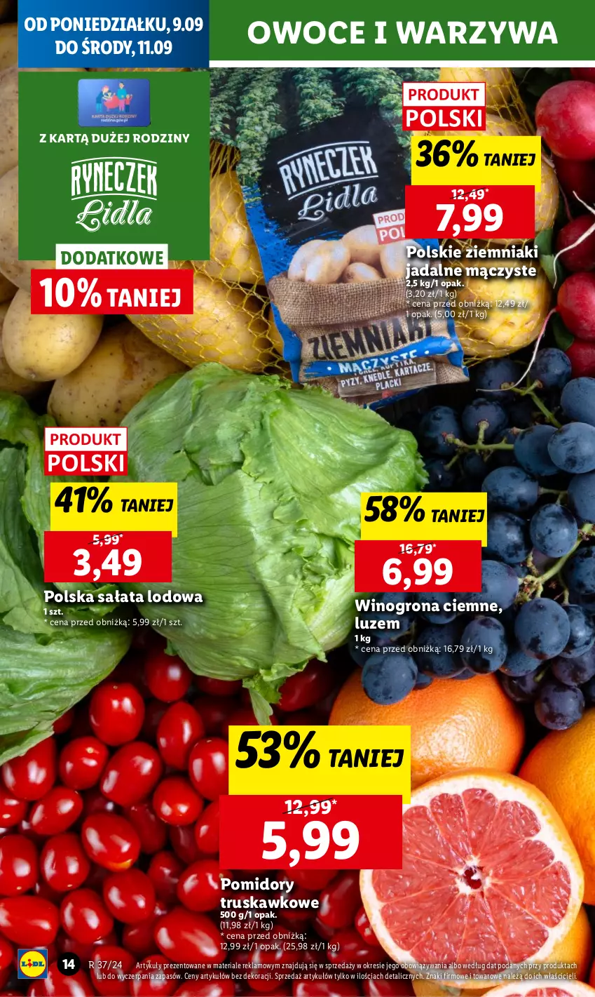 Gazetka promocyjna Lidl - GAZETKA - ważna 09.09 do 11.09.2024 - strona 16 - produkty: Chleb, Owoce, Pomidory, Sałat, Sałata lodowa, Ser, Warzywa, Wino, Winogrona, Ziemniaki