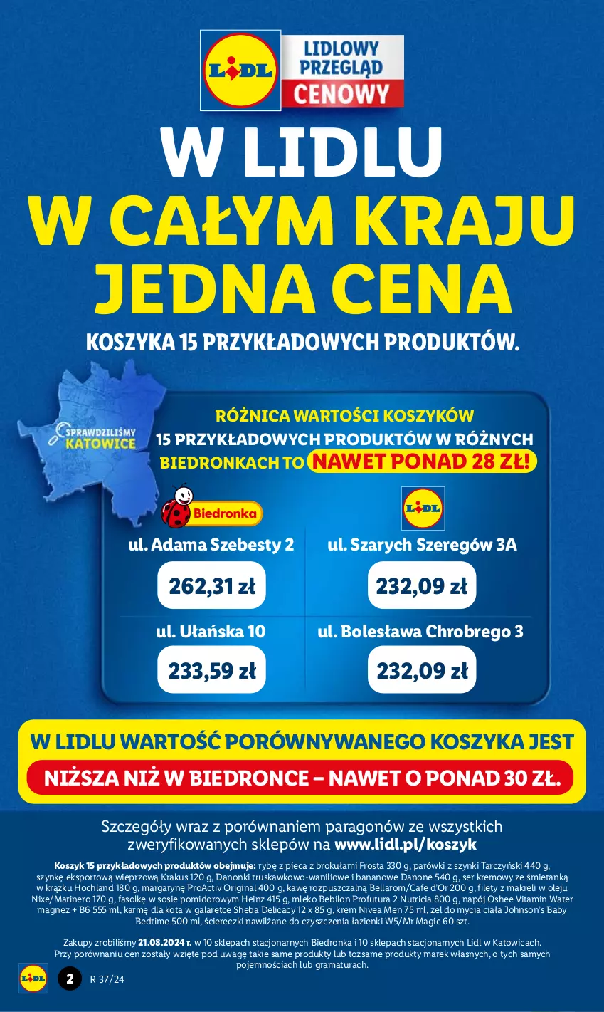 Gazetka promocyjna Lidl - GAZETKA - ważna 09.09 do 11.09.2024 - strona 2 - produkty: BEBILON, Bell, Bella, Danone, Danonki, Fa, Frosta, Gala, Gin, Gra, Heinz, Hochland, Kosz, Krakus, Magnez, Mleko, Mleko Bebilon, Napój, Nivea, Nivea Men, Olej, Oshee, Parówki, Parówki z szynki, Piec, Por, Rama, Ser, Sheba, Sos, Sport, Tarczyński