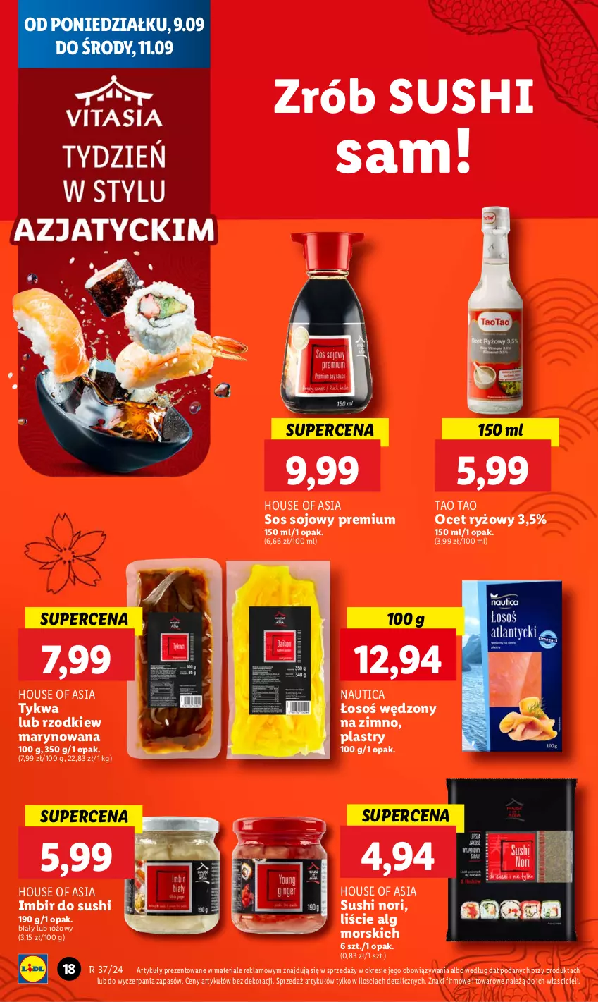 Gazetka promocyjna Lidl - GAZETKA - ważna 09.09 do 11.09.2024 - strona 20 - produkty: House of Asia, Imbir, LG, Ocet, Ocet ryżowy, Ryż, Sos, Sos sojowy, Sushi