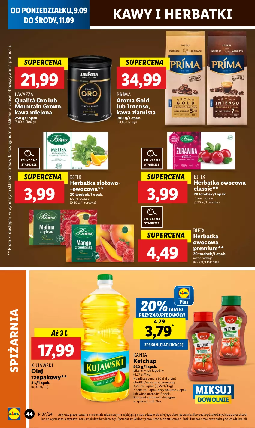 Gazetka promocyjna Lidl - GAZETKA - ważna 09.09 do 11.09.2024 - strona 48 - produkty: Kawa, Kawa mielona, Kawa ziarnista, Ketchup, Kujawski, Lavazza, Olej, Olej rzepakowy, Prima, Torebka