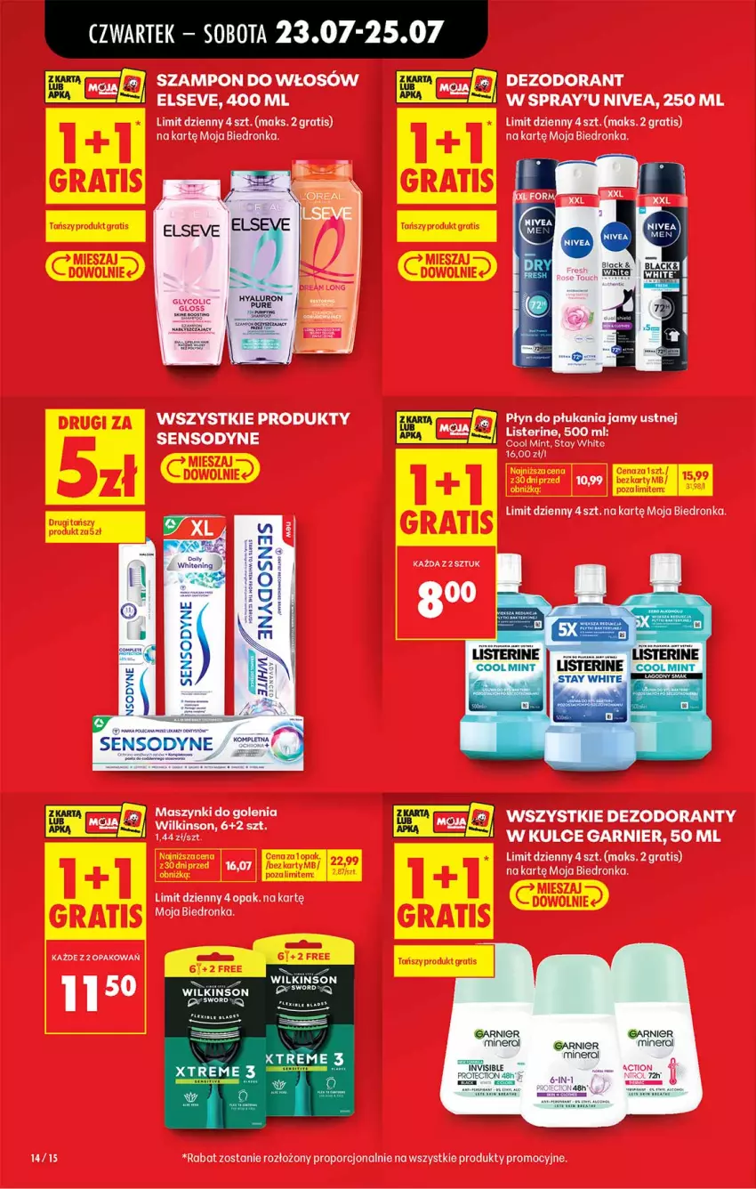 Gazetka promocyjna Biedronka - Od Czwartku - ważna 23.07 do 29.07.2026 - strona 14 - produkty: Dezodorant, Elseve, Gra, Listerine, Nivea, Płyn do płukania, Płyn do płukania jamy ustnej, Por, Szampon