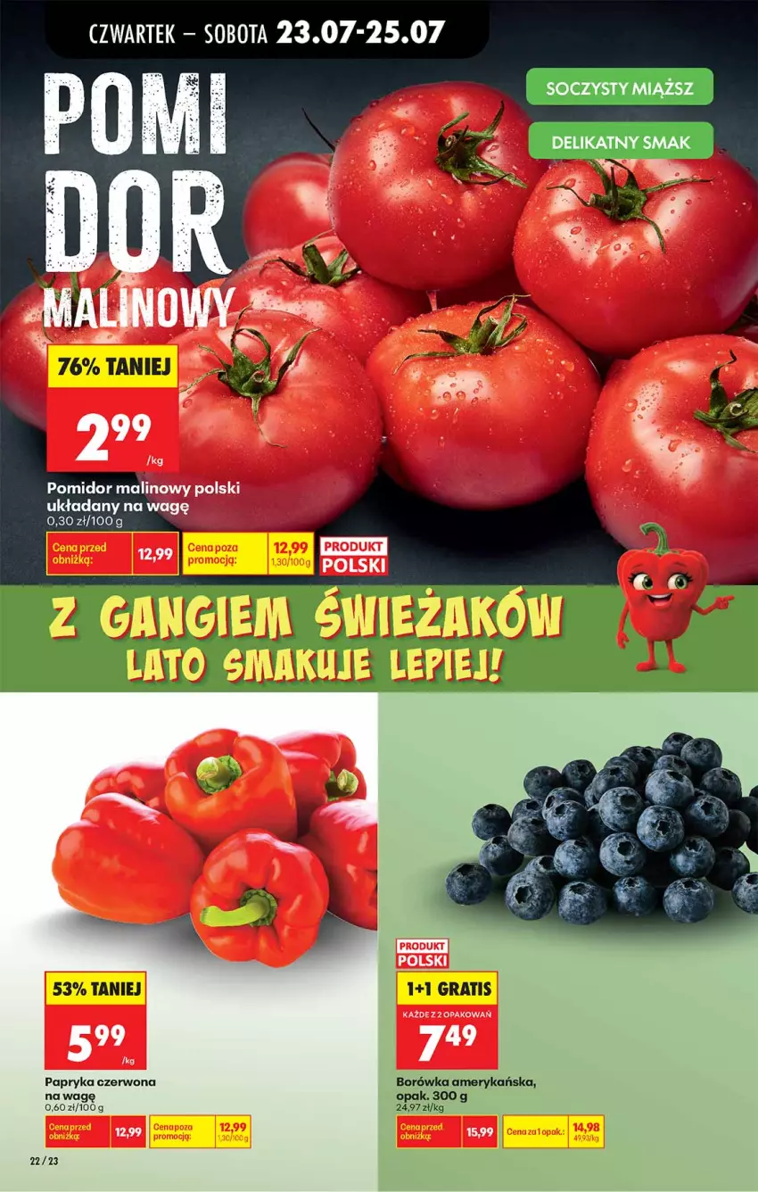 Gazetka promocyjna Biedronka - Od Czwartku - ważna 23.07 do 29.07.2026 - strona 22 - produkty: Borówka, Borówka amerykańska, Gra, Papryka, Papryka czerwona, Pomidor malinowy
