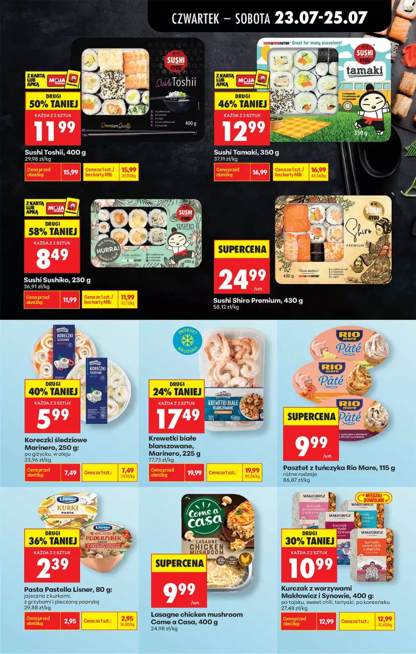 Gazetka promocyjna Biedronka - Od Czwartku - ważna 23.07 do 29.07.2026 - strona 31 - produkty: Koreczki śledziowe, Krewetki, Kurczak, Lasagne, Lisner, Mus, Olej, Pastella, Pasztet, Piec, Rio Mare, Sushi, Tuńczyk, Warzywa