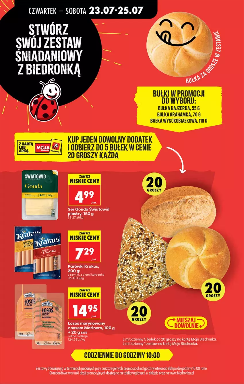 Gazetka promocyjna Biedronka - Od Czwartku - ważna 23.07 do 29.07.2026 - strona 71 - produkty: Bułka, Bułka grahamka, Gouda, Gra, Kajzerka, Krakus, Kurczak, Parówki, Ser, Sok, Sos, Wanna