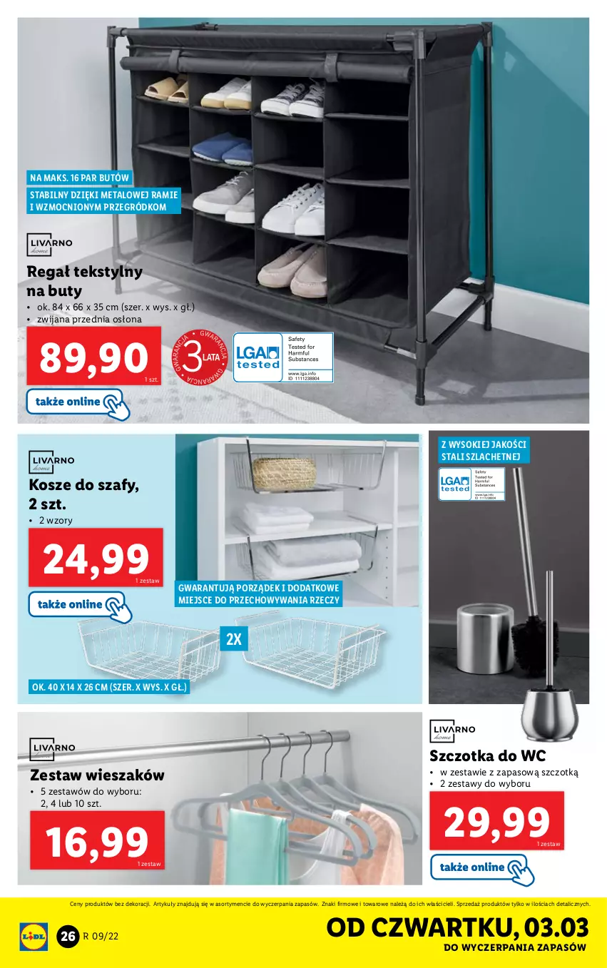 Gazetka promocyjna Lidl - GAZETKA - ważna 28.02 do 05.03.2022 - strona 26 - produkty: Buty, Kosz, Por, Regał, Sok, Szczotka, Szczotka do WC, Wieszak