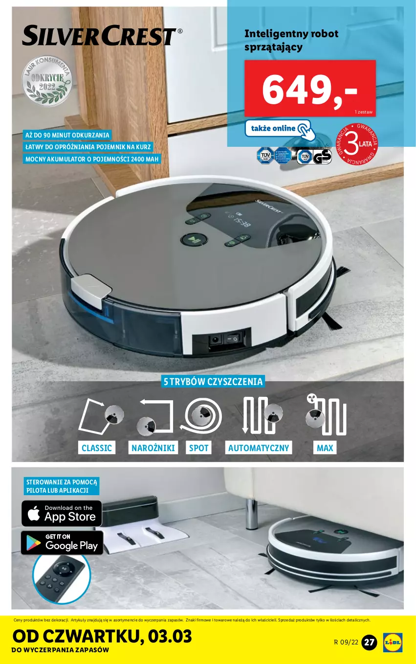 Gazetka promocyjna Lidl - GAZETKA - ważna 28.02 do 05.03.2022 - strona 27 - produkty: Akumulator, Intel, Narożnik, Pojemnik, Robot, Robot sprzątający