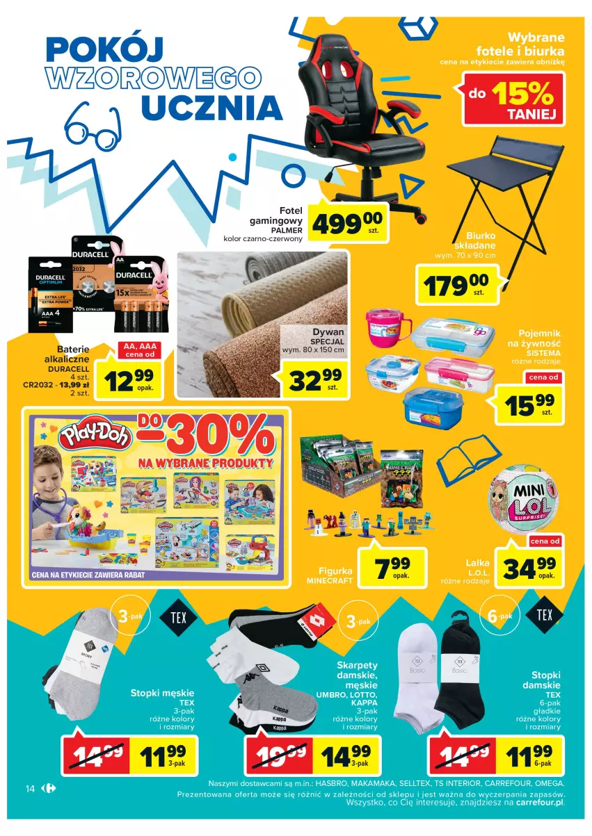 Gazetka promocyjna Carrefour - Gazetka Szalona 5 Market Łomża - ważna 16.08 do 28.08.2022 - strona 14 - produkty: Duracell, Dywan, Fotel, Fotel gamingowy