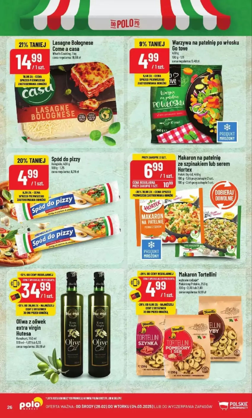 Gazetka promocyjna PoloMarket - ważna 26.02 do 04.03.2025 - strona 19 - produkty: Gin, Hortex, Lasagne, Lasagne bolognese, Makaron, Oliwa, Oliwa z oliwek, Ser, Spód do pizzy, Szpinak, Warzywa