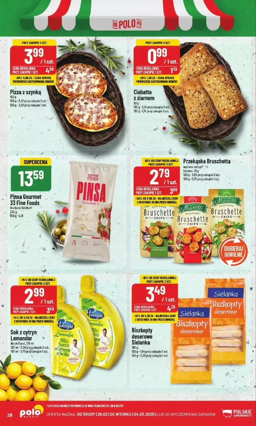 Gazetka promocyjna PoloMarket - ważna 26.02 do 04.03.2025 - strona 21 - produkty: Biszkopty, Bruschette, Ciabatta, Deser, Leon, LG, Noż, Pizza, Ser, Sok